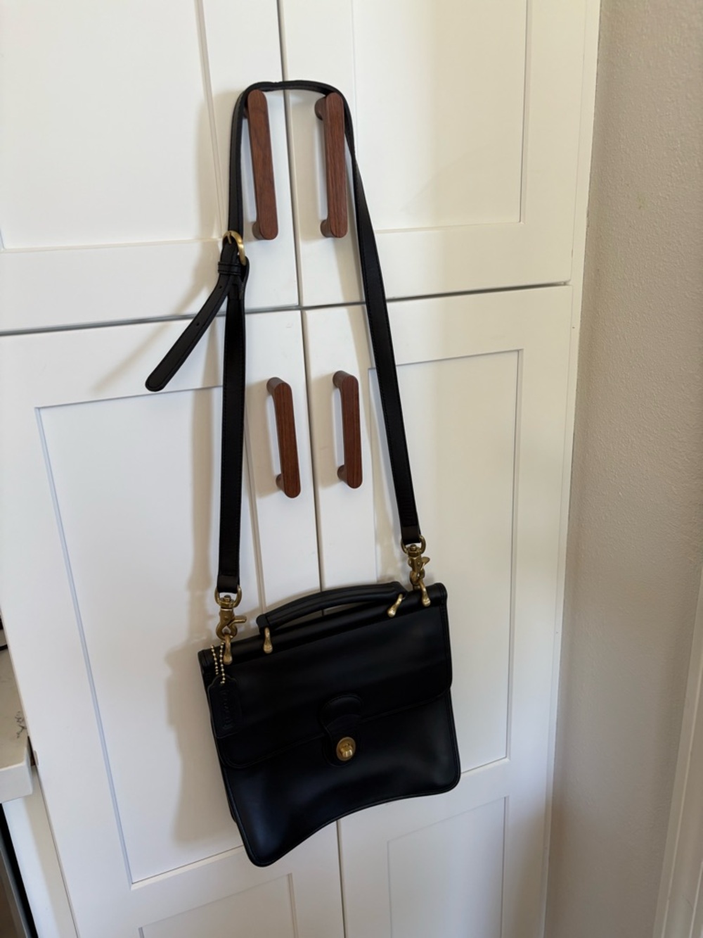Vintage Coach Classic Black Leather Crossbody Satchel Black